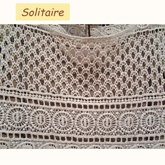 Solitaire NEW Boho Medallion-Stripe Allover Crochet Half Sleeve Shift Dress S - Picture 4 of 12